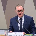 O advogado Cristiano Zanin, indicado a ministro do STF, é sabatinado no Senado — Foto: TV Senado/Reprodução