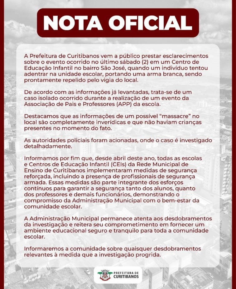 Nota Oficial da Prefeitura de Curitibano