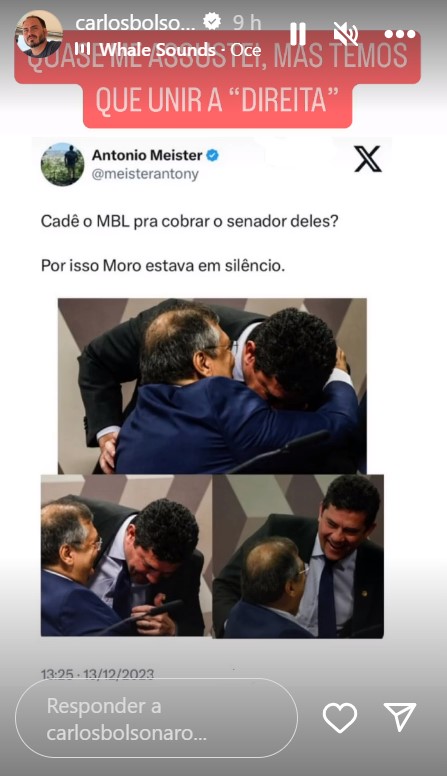 Print da postagem de Carlos Bolsonaro sobre Moro e Dino (Reprodução: Redes Sociais CB)